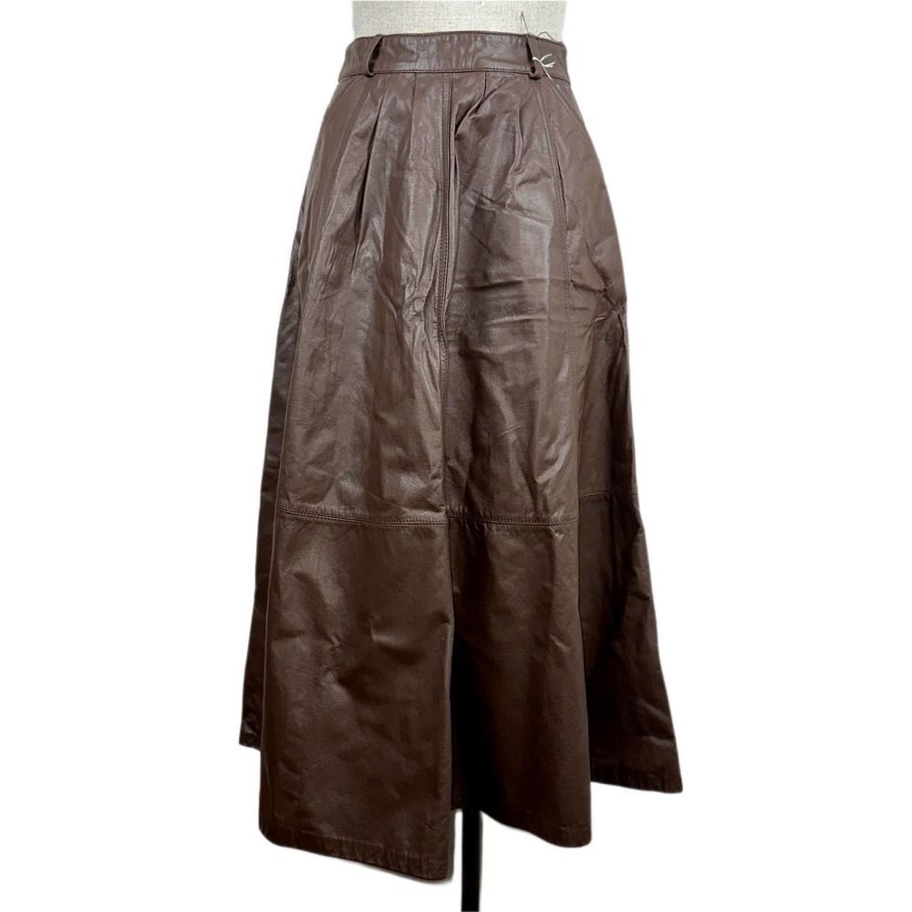 Vtg NWT Brown Leather Maxi Full Skirt Size 24 Vintage Genuine Together